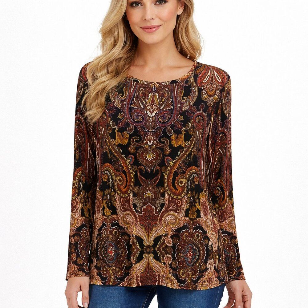 Chico's Multicolor Paisley Top  Size 2P 12P LIKE NEW